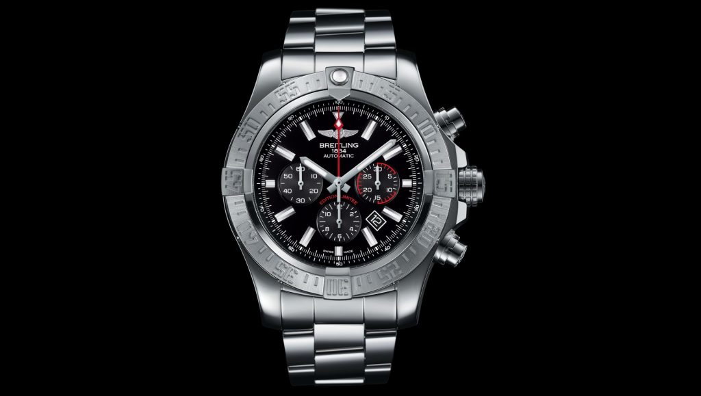 With a bright red second hand, that highlights the whole design of this fake Breitling watch.