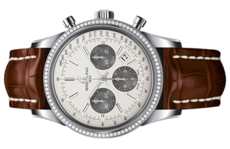 The white dial fake watch has a brown strap.